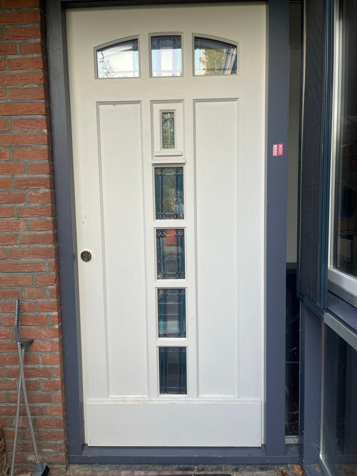 Voordeur met glas-in-lood ramen - 210x92.5x3.8cm, Ophalen, Gebruikt, 80 tot 100 cm, Buitendeur