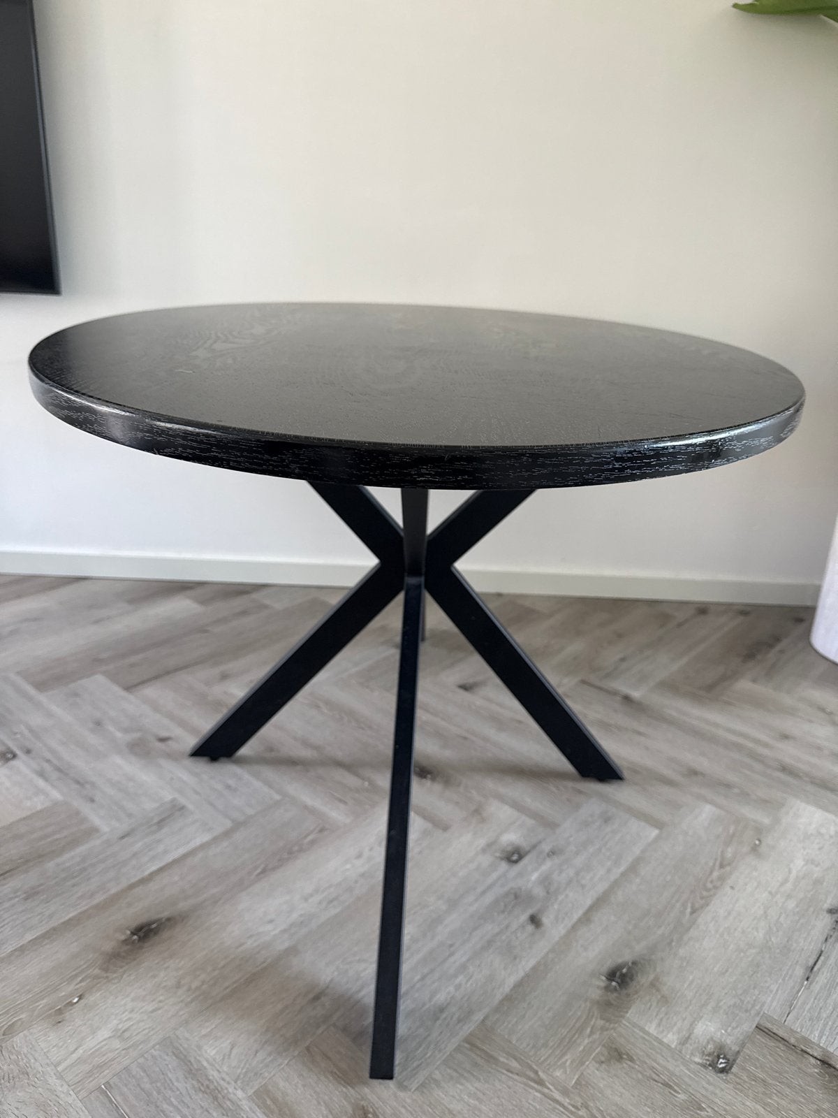 Zwarte ovale eettafel met spinpoot - Mag per direct weg!, Ophalen, Gebruikt, 100 tot 150 cm, 150 tot 200 cm