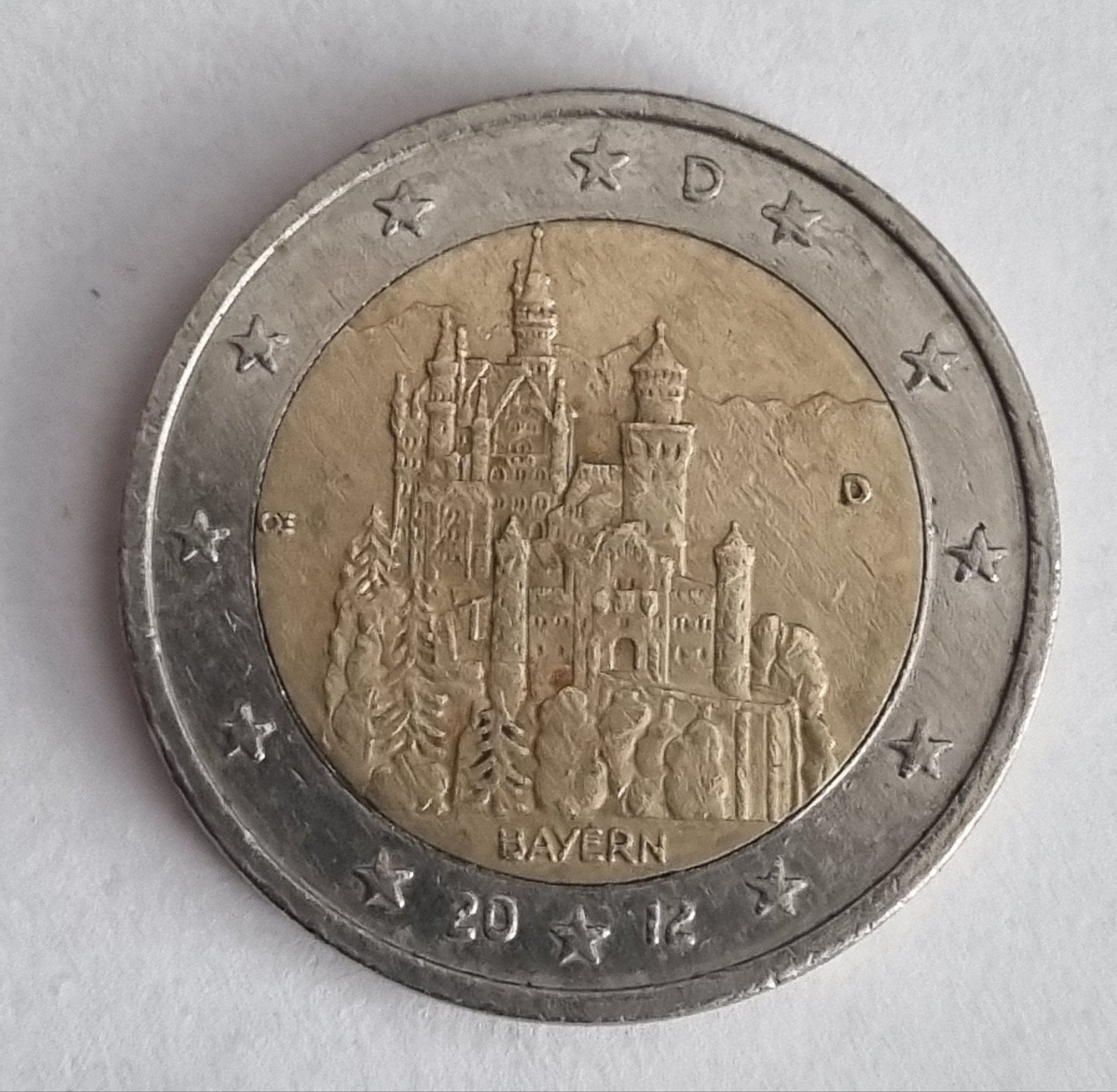 2 Euro munt Duitsland 2012 - Kasteel Neuschwanstein, Postzegels en Munten, Verzenden, Duitsland, 2 euro, Losse munt