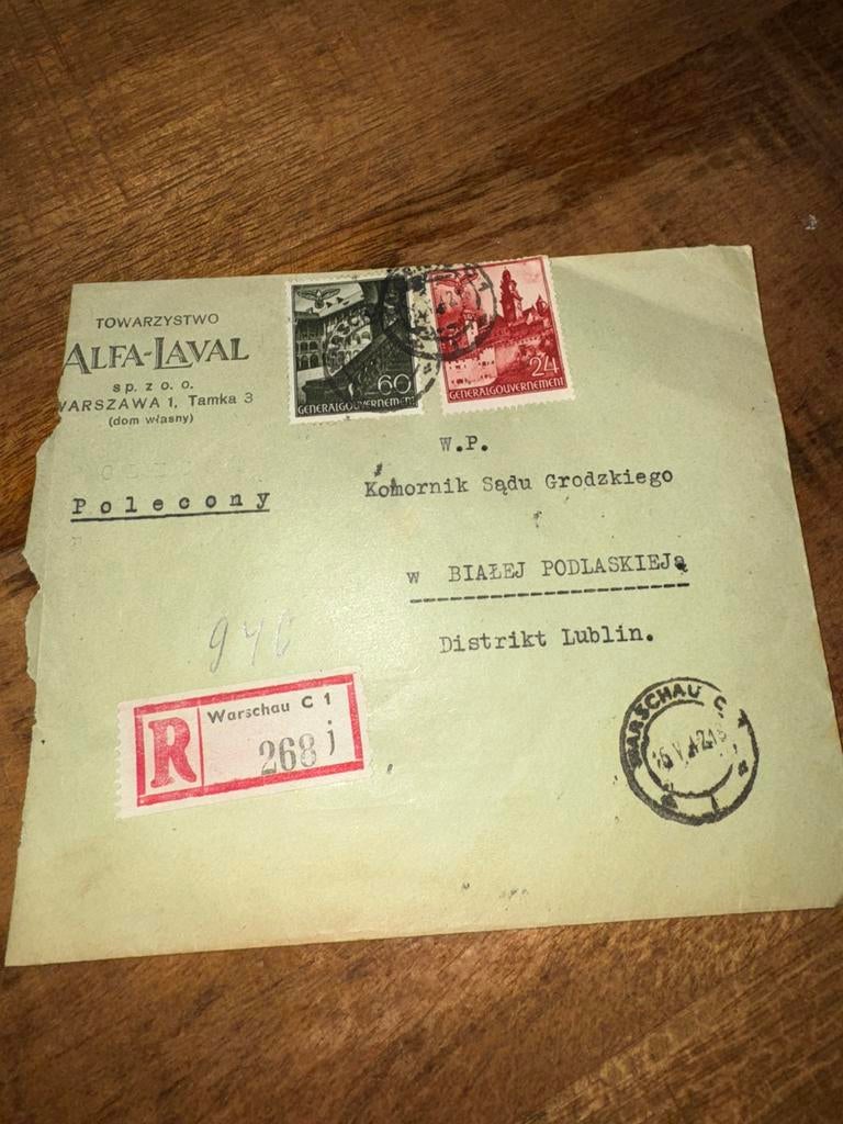 WO2 Generalgouvernement aangetekende brief 1942, Verzamelen, Ophalen of Verzenden, Duitsland