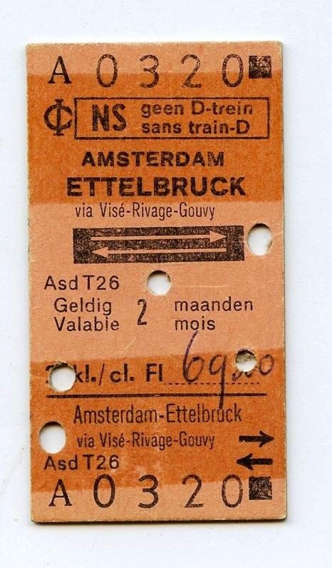 antiek treinkaartje retour Amsterdam-Ettelbruck, Ophalen of Verzenden, Gebruikt, Trein, Overige typen