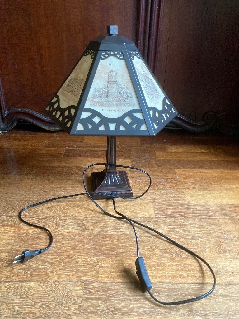 Nijmegen schemerlamp met zes glazen panelen - hoogte: 45 cm, Ophalen, Gebruikt, Art deco, 45 cm