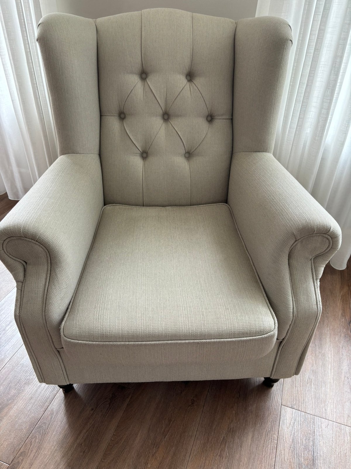 Beige fauteuil landelijke stijl, Huis en Inrichting, Ophalen, Gebruikt, Minder dan 75 cm, Landelijk