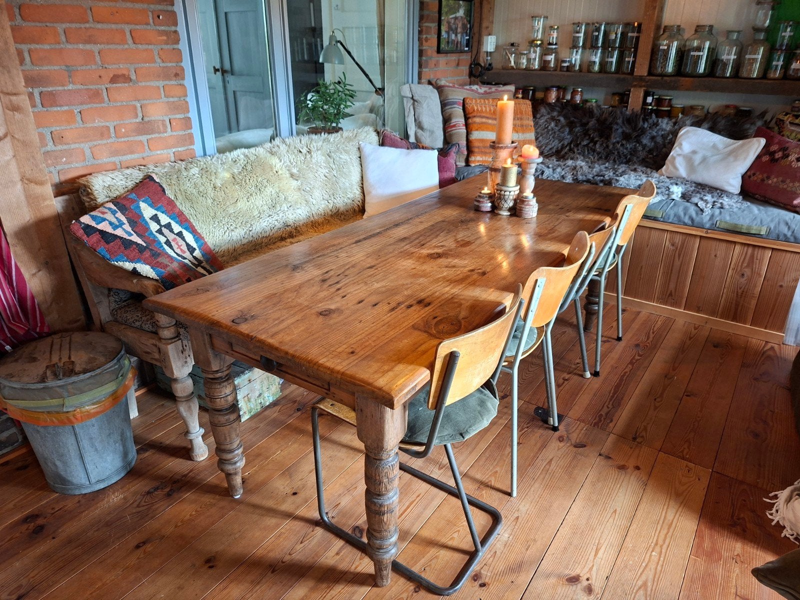 Antieke grenen tafel 213x86cm 10 persoons!, Ophalen