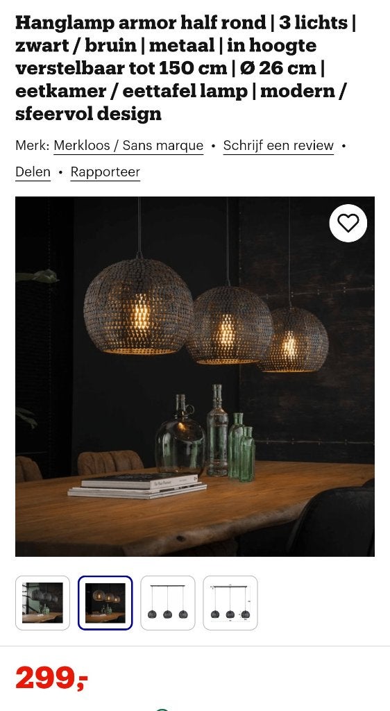 Moderne Hanglamp Armor Half Rond 3-lichts Zwart/Bruin Metaal, Ophalen of Verzenden, Zo goed als nieuw, Metaal, Modern, industrieel, sfeervol