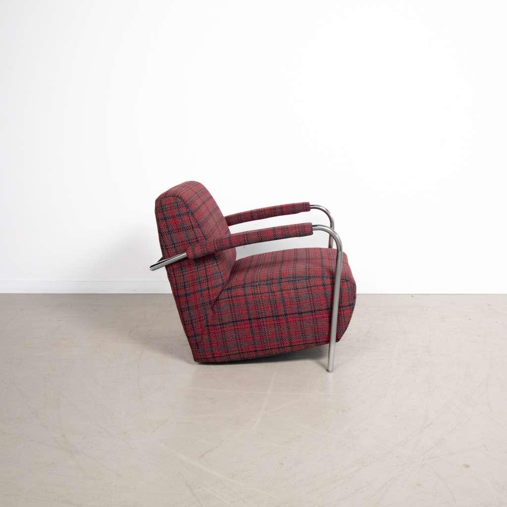 2x Leolux Scylla Fauteuil Laag Rood Geruit Stof, Huis en Inrichting, Fauteuils, Niet ingevuld, Minder dan 75 cm, Niet ingevuld