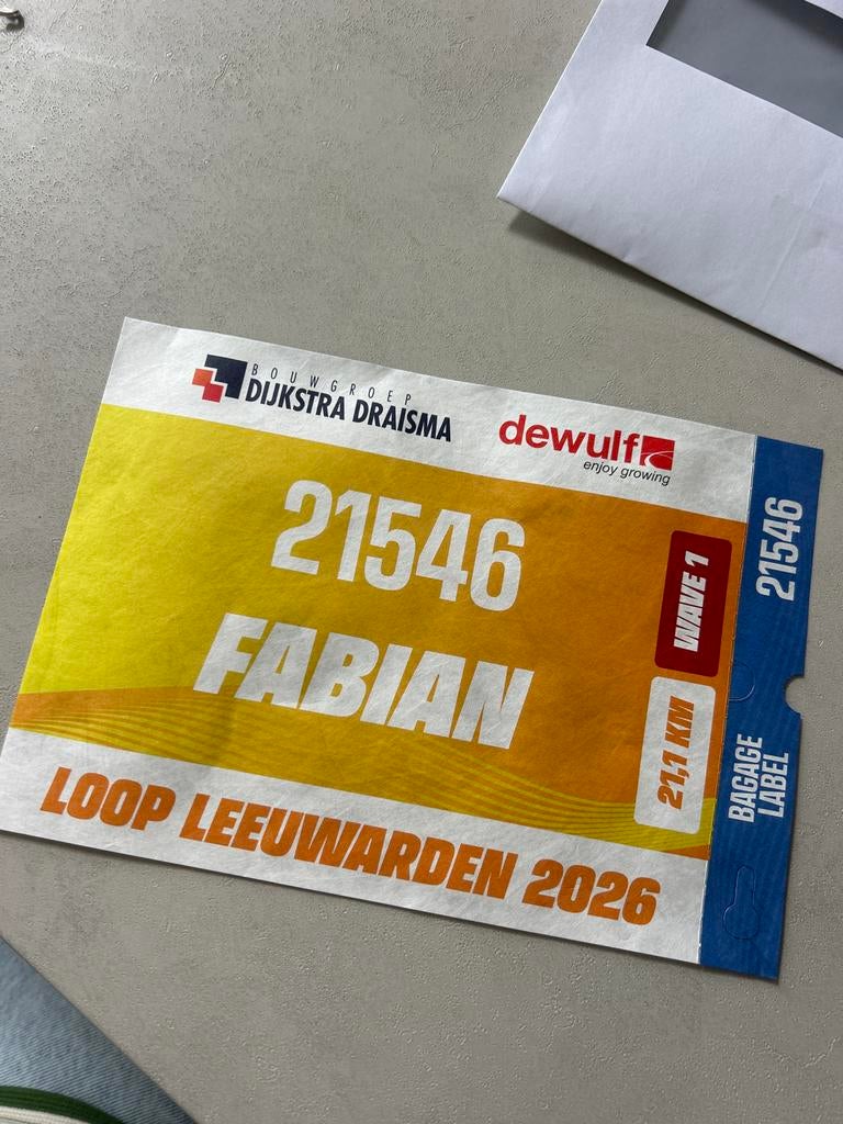 Startbewijs Loop Leeuwarden halve marathon, Doe-het-zelf en Verbouw, Isolatie en Afdichting, Minder dan 4 cm, Overige materialen