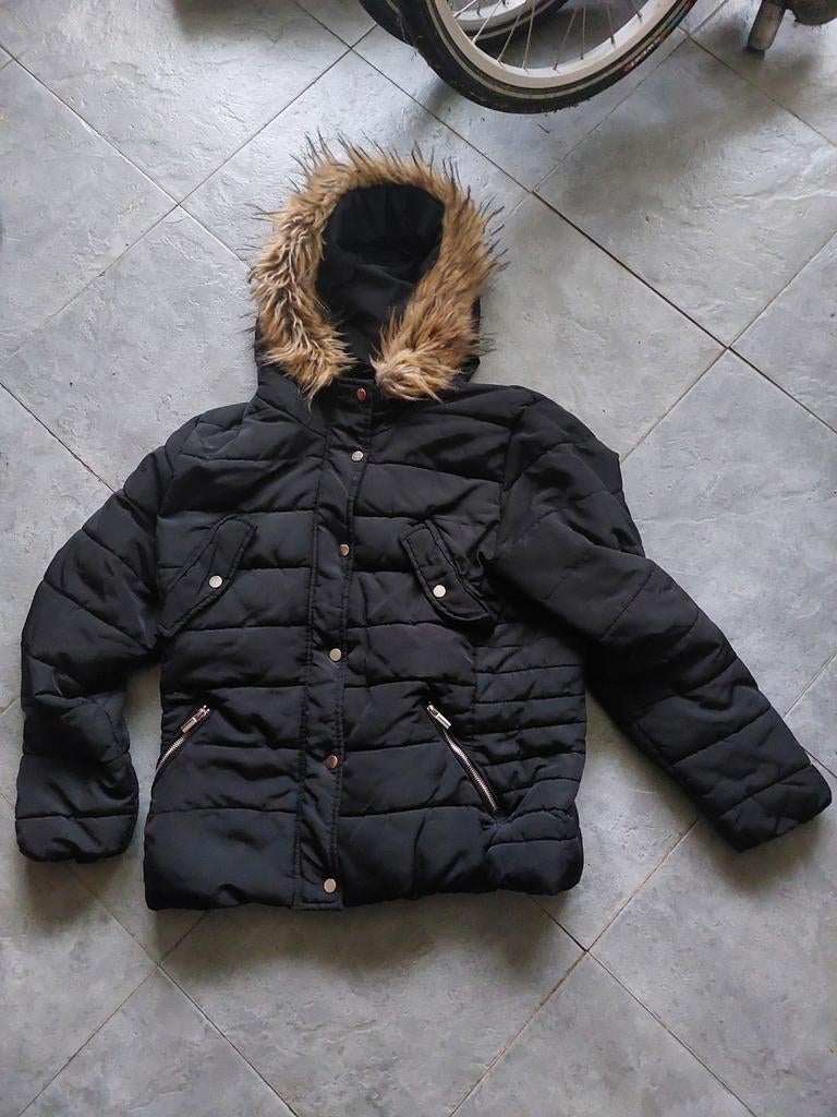 Zwarte H&M gewatteerde jas met capuchon en bontkraag ophalen, Kleding | Dames, H&M, Zwart, Maat 46/48 (XL) of groter, Ophalen of Verzenden