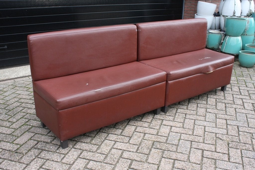 Lange eetkamerbank wandbank (6 delen) horeca mancave skai, Ophalen, Gebruikt, Bruin, Leer