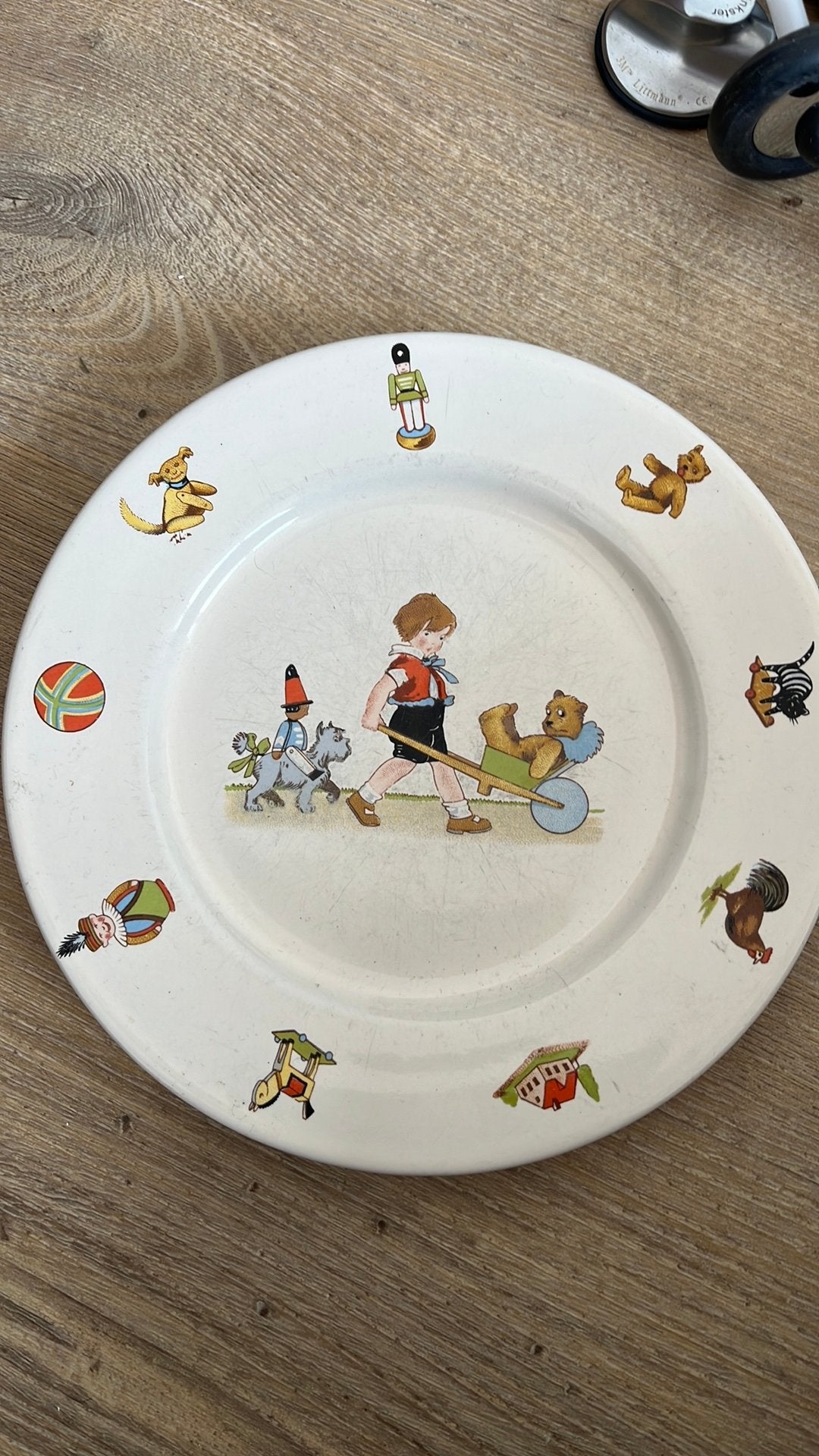 Vintage bordje die spiegelburg, Ophalen, Gebruikt, Overige stijlen, Bord(en)