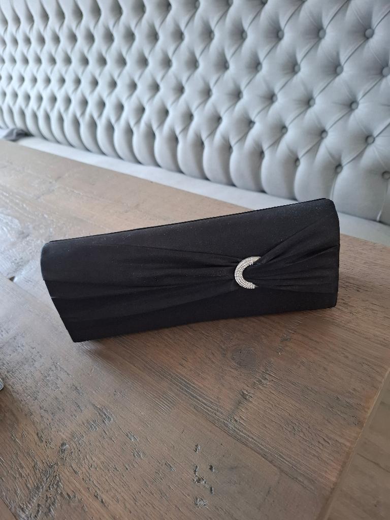 Vintage clutch set – zwart & lichtblauw – gala/bruiloft, Ophalen of Verzenden, Zo goed als nieuw, Zwart, Avondtasje