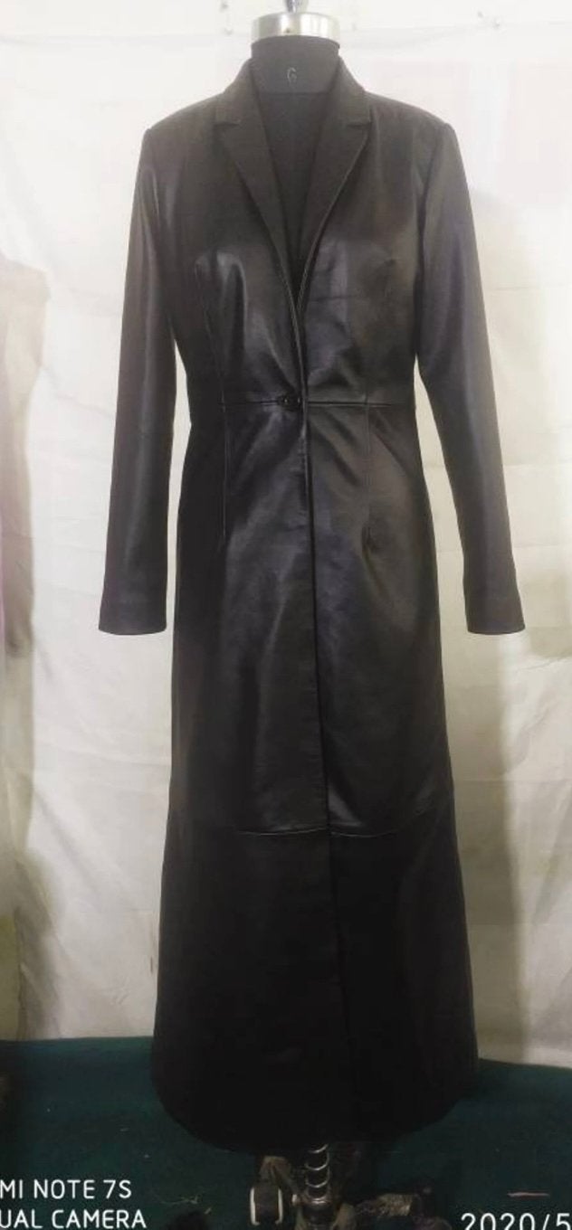 NIEUW lange leren gelegenheidsjas dames M/L, Kleding | Dames, Gelegenheidskleding, Maat 38/40 (M), Overige typen, Zwart, Nieuw
