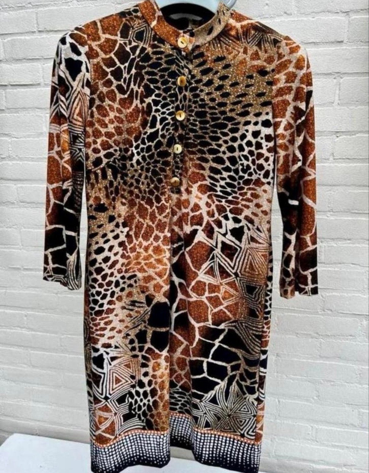 Chico's Tuniek Jurkje Bruin dieren Print Maat S, Bruin, Ophalen of Verzenden, Zo goed als nieuw, Maat 36 (S)