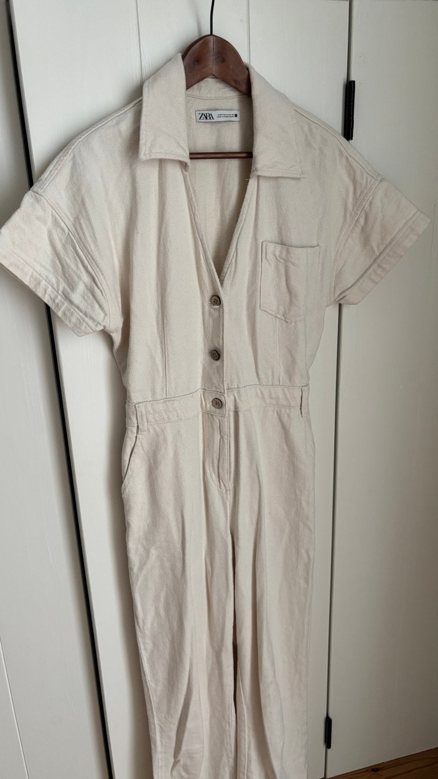 ZARA jumpsuit ecru gebroken zomer S 36 wit denim spijkerpak, Verzenden, Zo goed als nieuw, Maat 36 (S), Wit