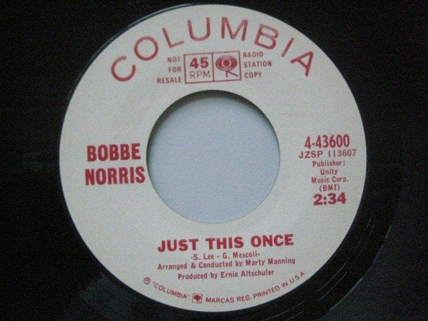 Bobbe Norris – Just This Once / Wishes And Teardrops, Cd's en Dvd's, Vinyl | Pop, 7 inch, Ophalen of Verzenden, Zo goed als nieuw