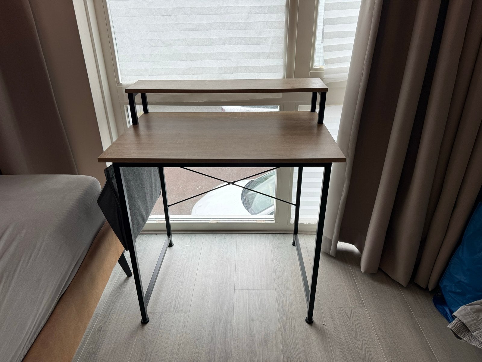 Compact bureau met opzetstuk - ideaal voor kleine ruimtes, Ophalen, Opzetstuk, Spaanplaat of MDF, Bruin