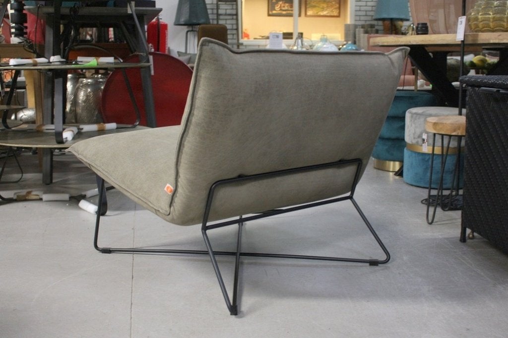 2 x luxe fauteuil EARL Jess design metaal leer Aurula Stone, Ophalen, 75 tot 100 cm, Zo goed als nieuw, 75 tot 100 cm