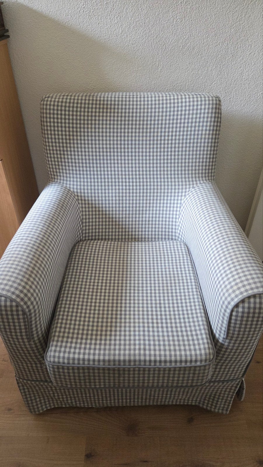 IKEA Ektorp Jennylund geruite fauteuil - grijs wit, Ophalen, Gebruikt, 75 tot 100 cm, Stof
