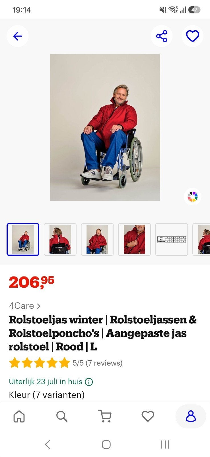 Rolstoeljas - maat L - rood, Ophalen, Maat 42/44 (L), Zo goed als nieuw, 4Care