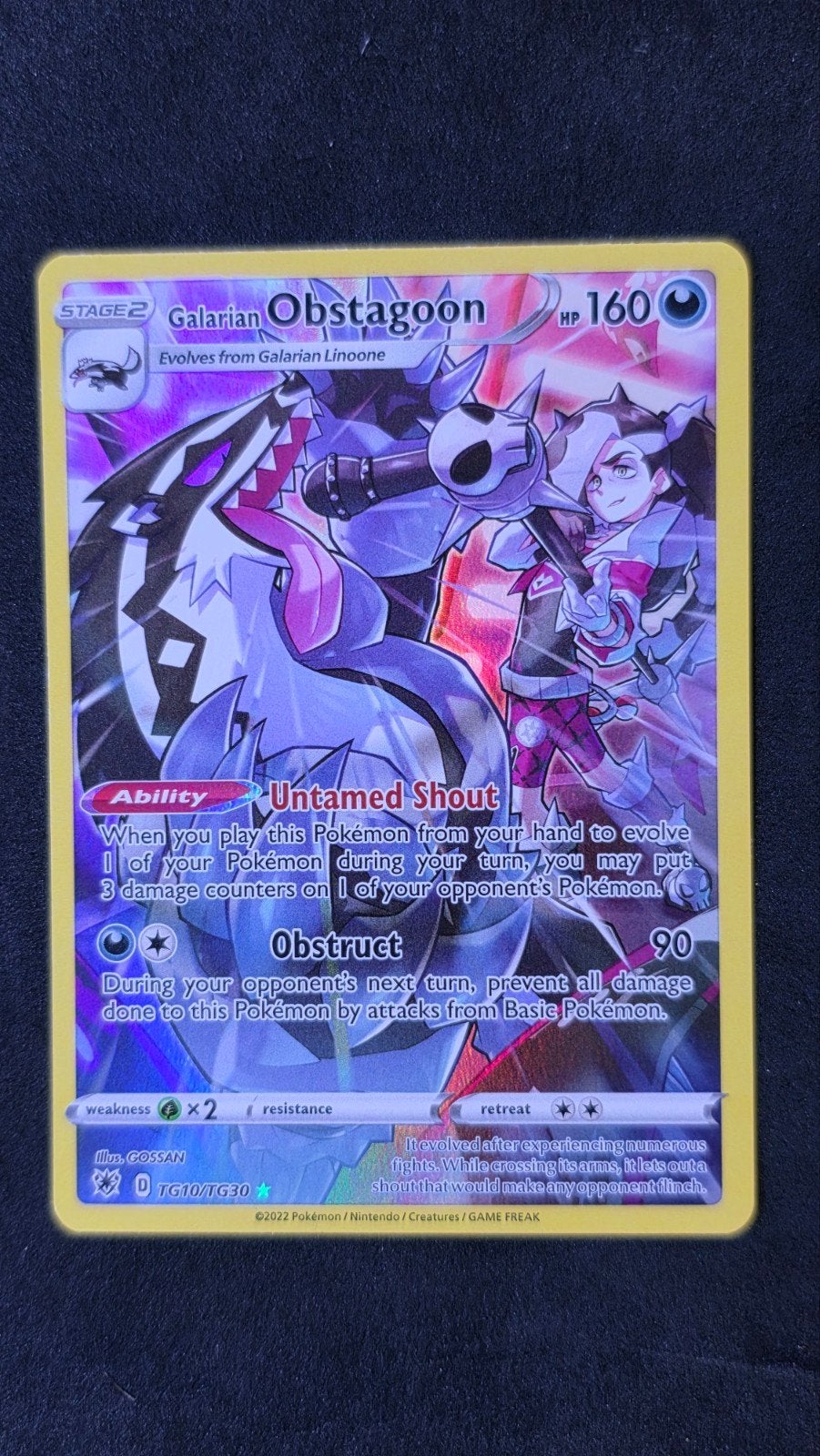 Galarian Obstagoon VMAX Pokémon Kaart TG10/TG30, Ophalen of Verzenden, Nieuw, Losse kaart, Foil