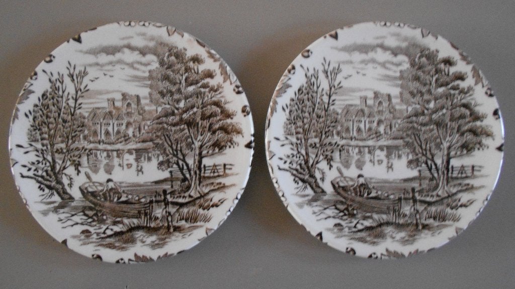 2x bruin schaaltjes onderzetters Castle EIT 12 cm doorsnee, Antiek en Kunst, Ophalen of Verzenden
