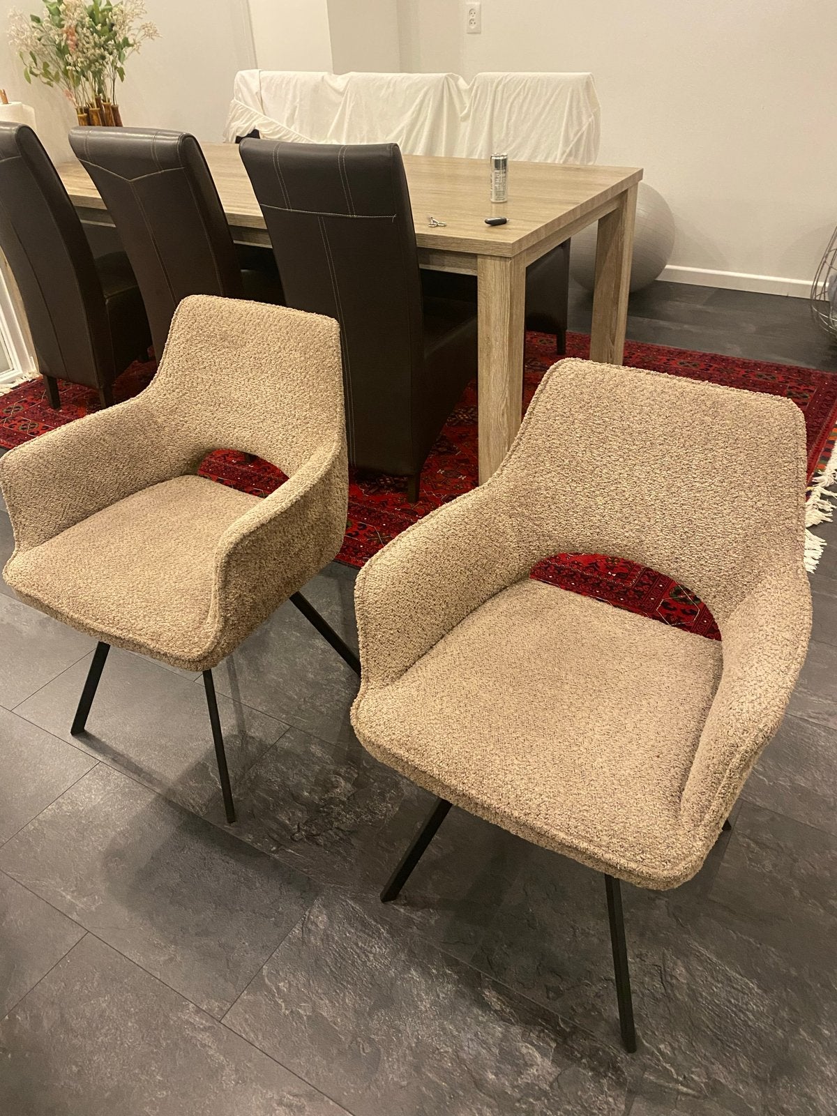 2 Haco stoelen - Beige stof, 83cm hoog, Ophalen, Twee, Overige kleuren, Zo goed als nieuw