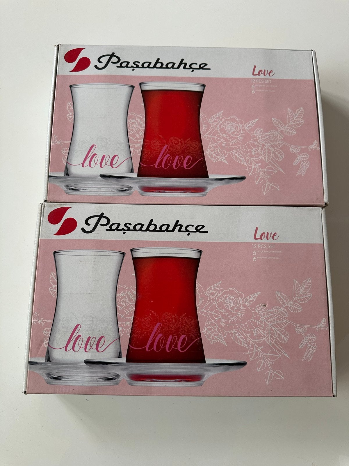 24-delige Pasabahce Love Turkse theeglazen met onderzetters, Glas of Glazen, Overige merken, Nieuw, Ophalen of Verzenden