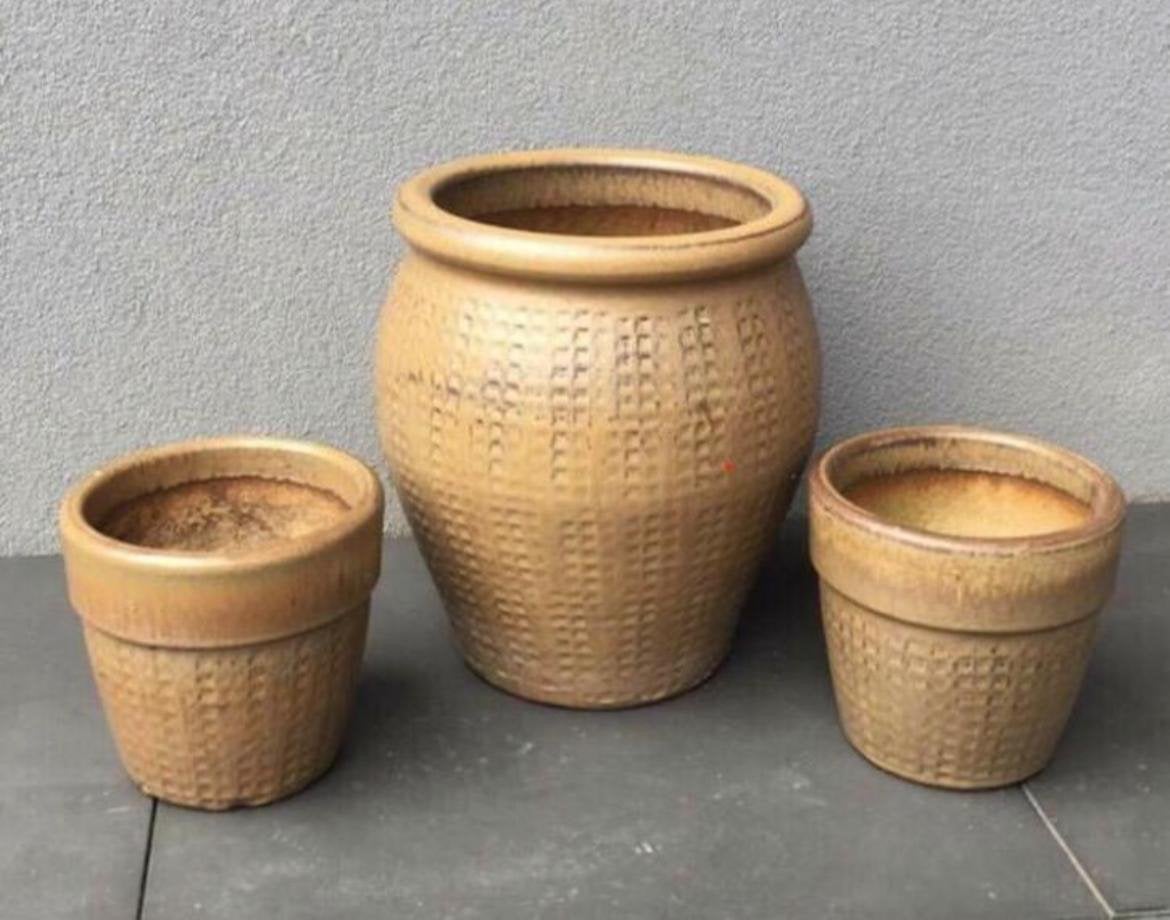 Vintage jaren’60 oud Hollandse terracotta kwaliteit potten, Tuin en Terras, Rond, Zo goed als nieuw, Minder dan 40 cm, Binnen