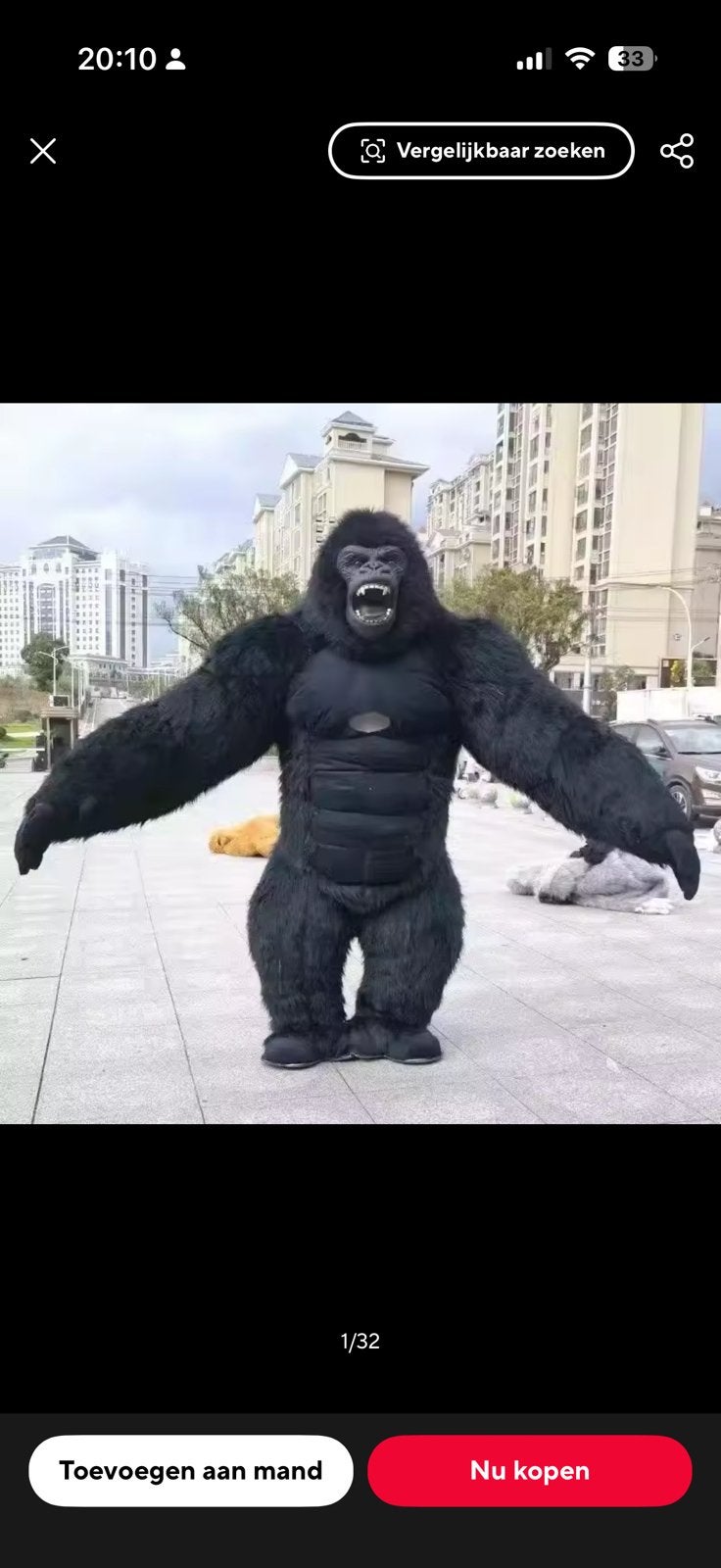 Opblaasbaar gorilla pak met accus, Ophalen of Verzenden, Carnaval