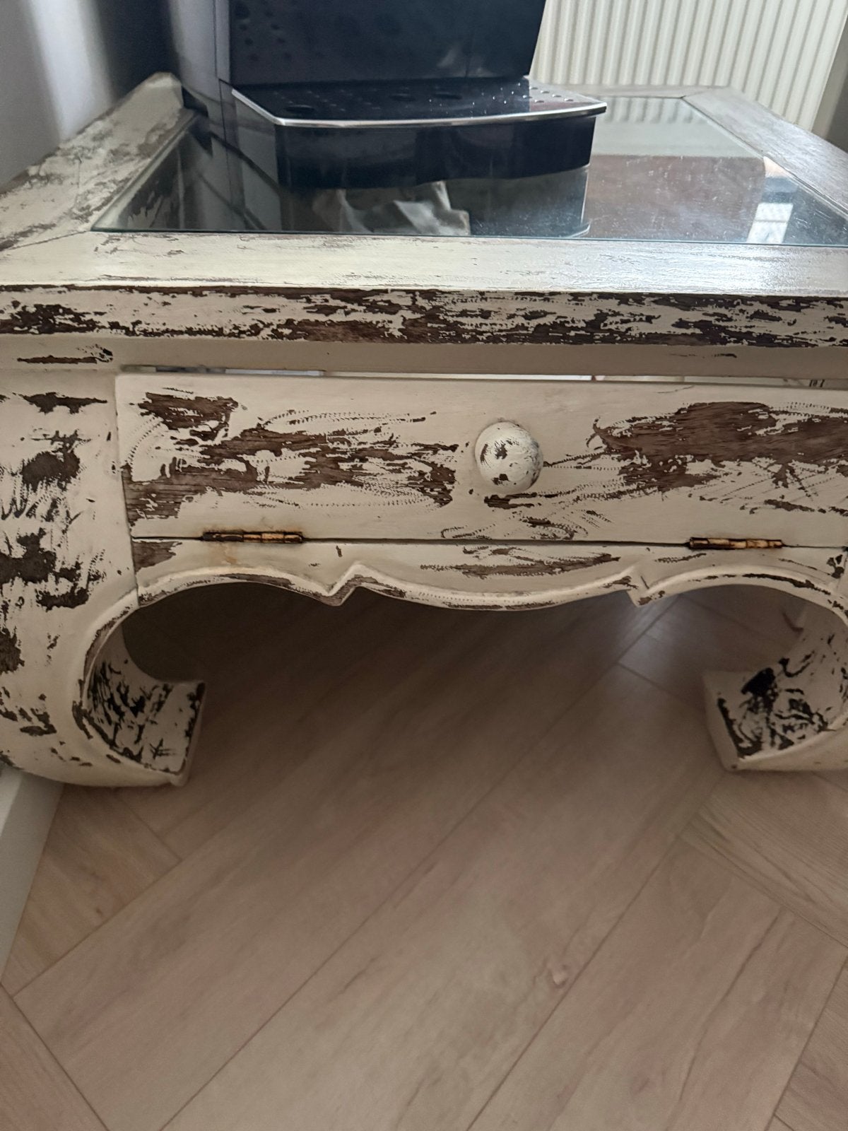 Opiumtafel met glasplaat en klep - Vintage look, Ophalen, Gebruikt, 50 tot 100 cm, Overige houtsoorten