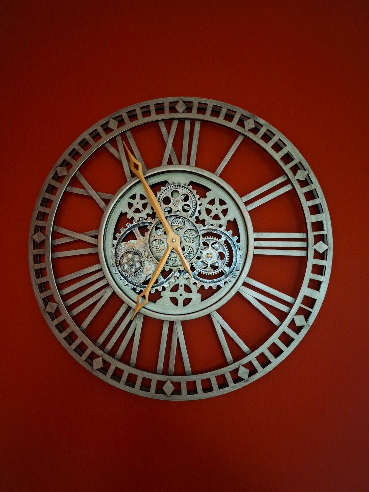 Wandklok met draaiende tandwielen, Ophalen, Zo goed als nieuw, Analoog, Wandklok