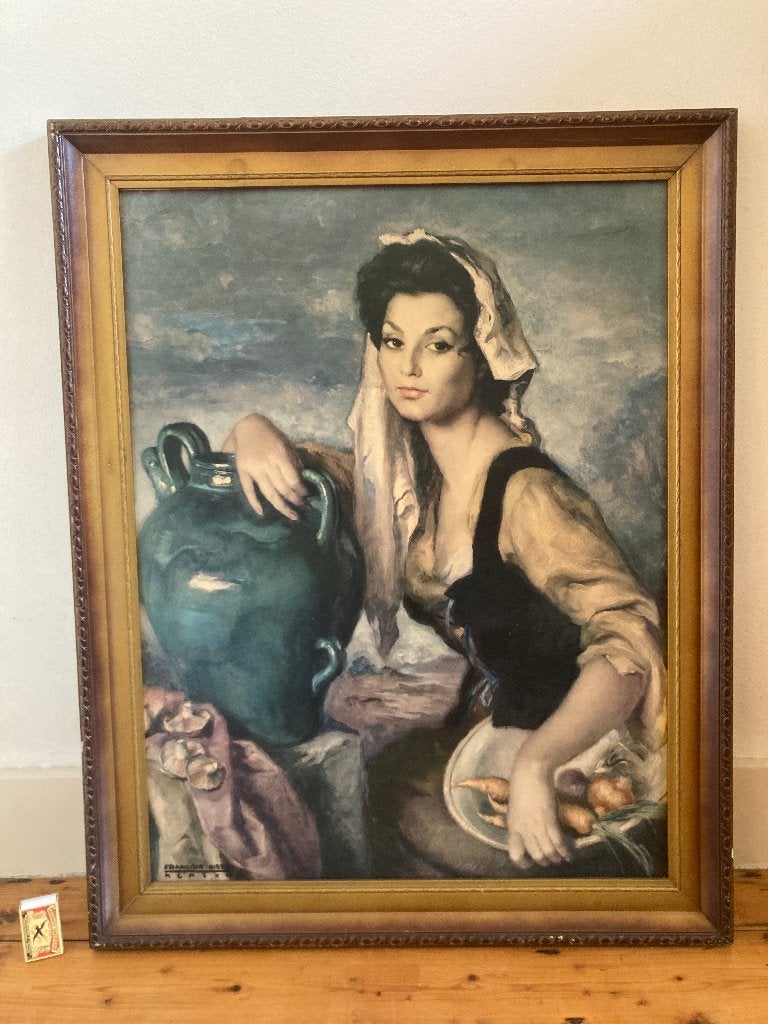 Vintage Francisco Ribera Gomez Sofia Sophie Loren lookalike, Ophalen of Verzenden, Zo goed als nieuw, Schilderij, 75 – 100