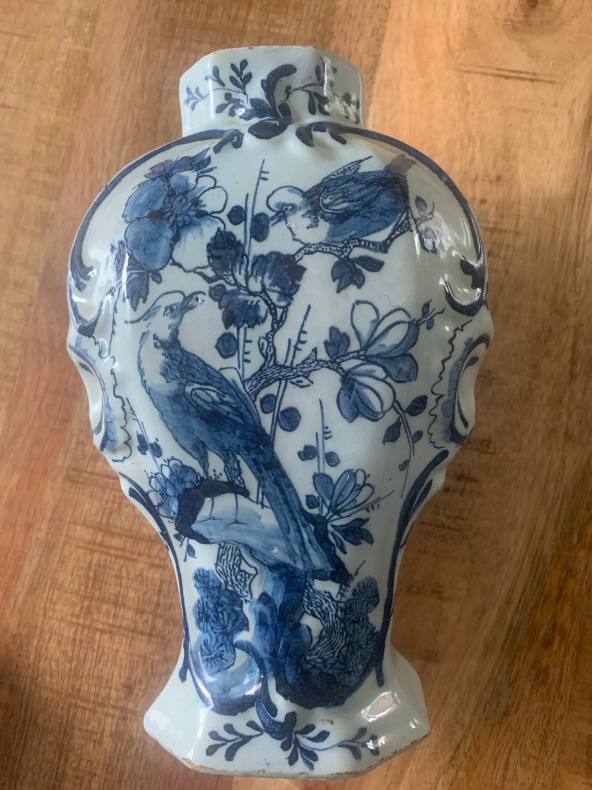 Antieke Delfts Blauwe Vaas met Vogeldecoratie, Ophalen of Verzenden