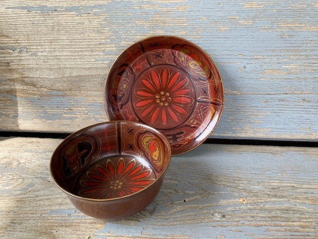 HANDBESCHILDERDE  kom en schotel Japan Urushi techniek, Overige materialen, Nieuw, Ophalen of Verzenden, Overige stijlen