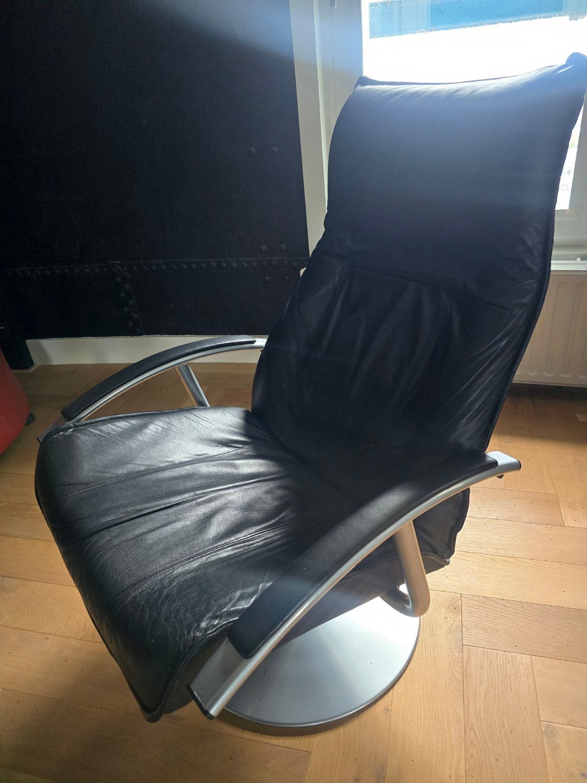 Leren fauteuil met draaivoet - Zwart, Huis en Inrichting, Ophalen, Gebruikt, Zwart, Leer