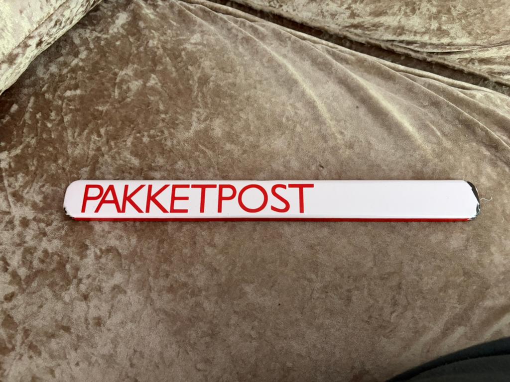 Emaille bord PAKKETPOST, Ophalen of Verzenden, Gebruikt, Reclamebord
