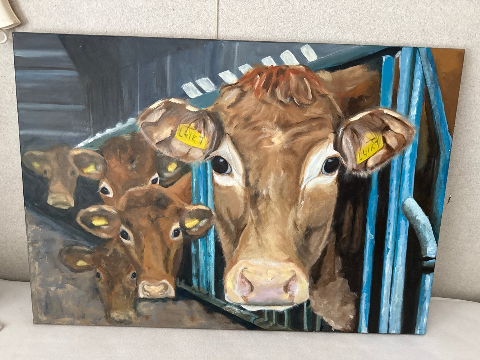 Canvas Schilderij Koeien in Stal - Realistisch Dierenportret, Ophalen, Doek, Realistisch, Dieren