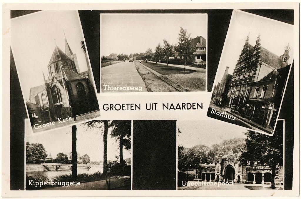 Naarden, Groeten uit Naarden collagekaart 1950, ongelopen, Verzamelen, Ansichtkaarten | Nederland, Verzenden, 1940 tot 1960, Ongelopen
