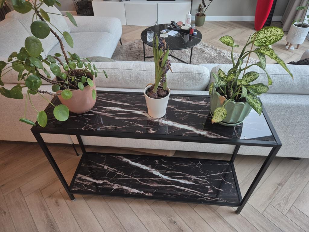 Zwarte marmeren sidetable, Huis en Inrichting, Tafels | Sidetables, Zo goed als nieuw, 25 tot 50 cm, 100 tot 150 cm, Rechthoekig