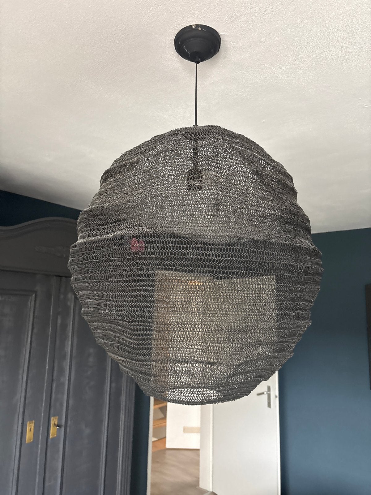 Moderne hanglamp met metalen gaas kap, Ophalen, Gebruikt, Metaal, E27 (groot)
