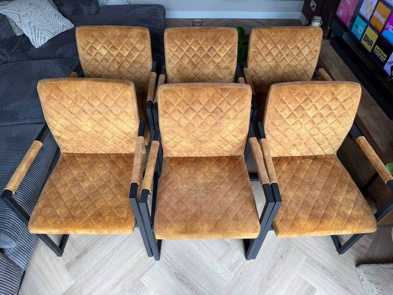 6 eetkamerstoelen, Huis en Inrichting, Stoelen, Ophalen, Gebruikt, Overige kleuren, Stof