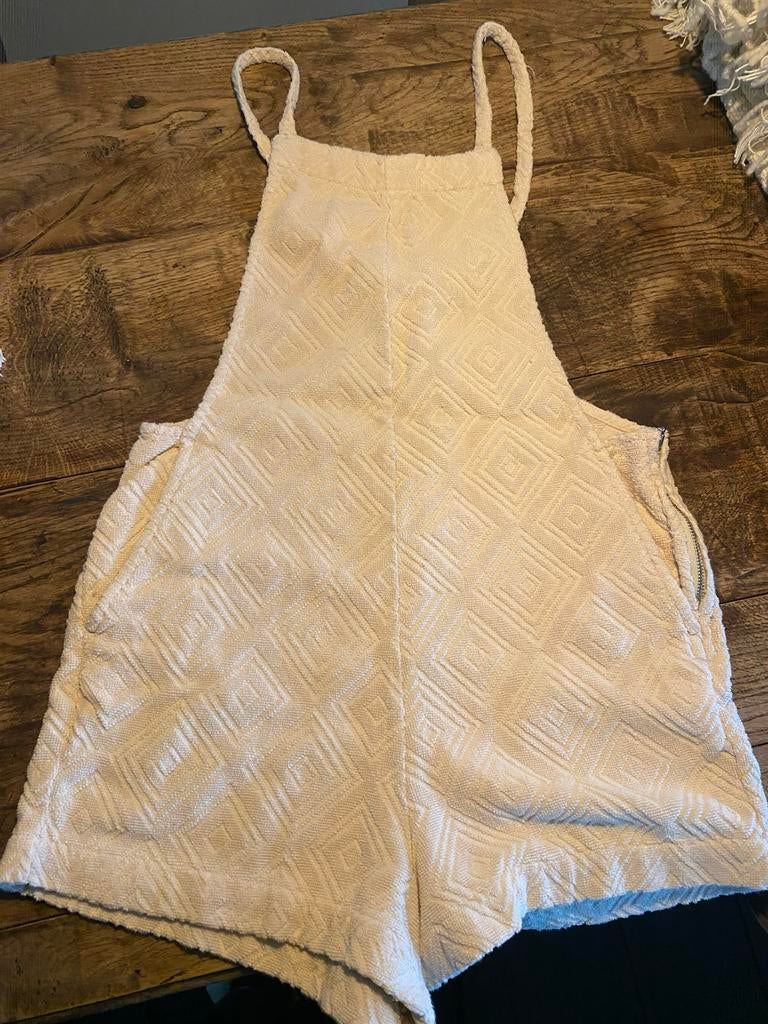 Zomer jumpsuit/tuinbroek badstof beige XS 100% katoen, Ophalen of Verzenden, Zo goed als nieuw, Maat 34 (XS) of kleiner, Beige
