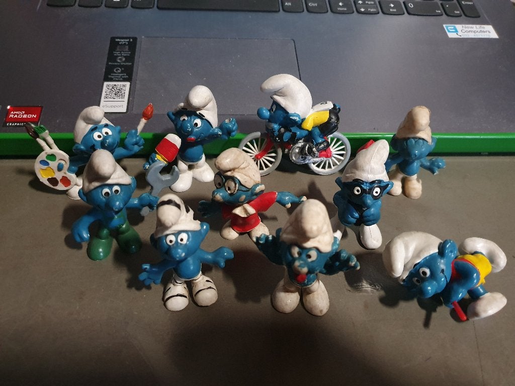 10 vintage smurfen, Verzamelen, Ophalen, Gebruikt, Verschillende Smurfen