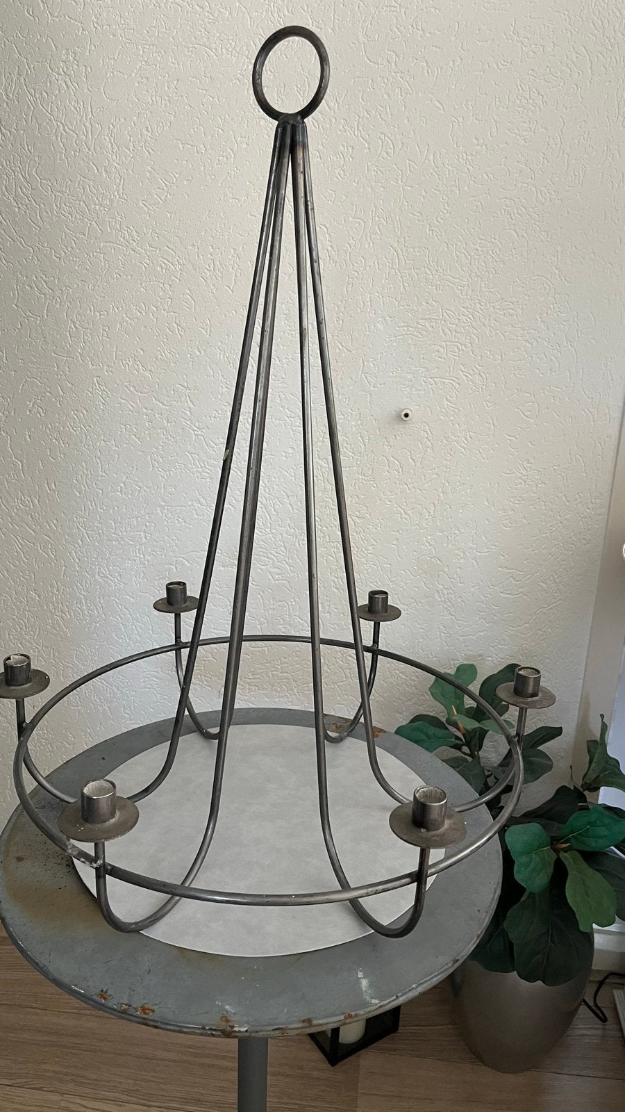 Metalen kaarsen hanglamp - sfeervolle verlichting, Gebruikt, Ophalen of Verzenden, Metaal, Grijs