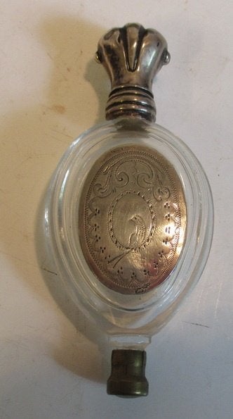 antiek parfumflesje zilveren dop en medaillon parfum, Verzenden