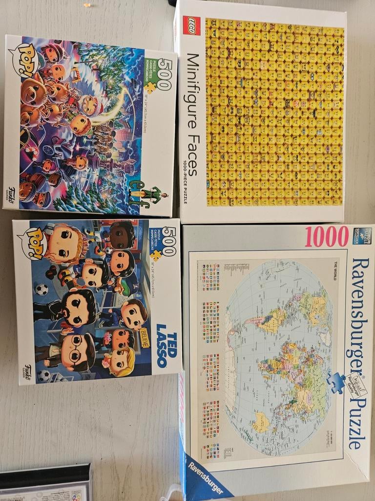 Diverse Puzzels: Funko Pop, Lego en Ravensburger Wereldkaart, Ophalen, 500 t/m 1500 stukjes, Gebruikt, Legpuzzel