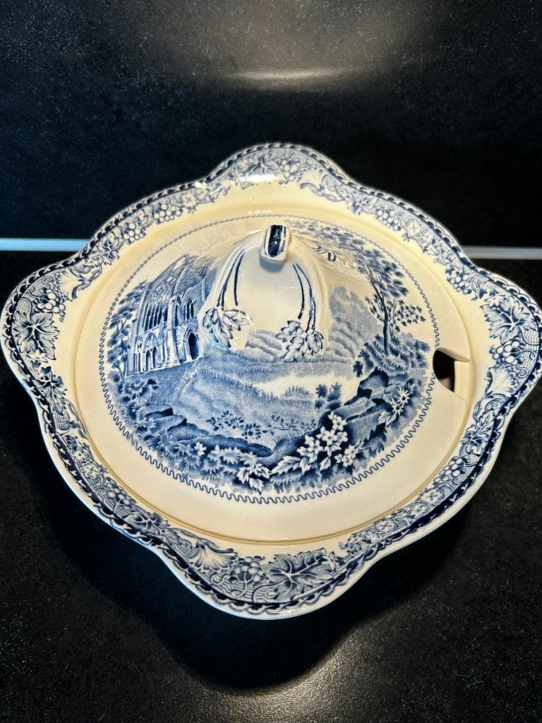Antieke dekschaal Wood & Sons "Abbey" – Blauw/Wit – Intact!, Antiek en Kunst, Ophalen of Verzenden