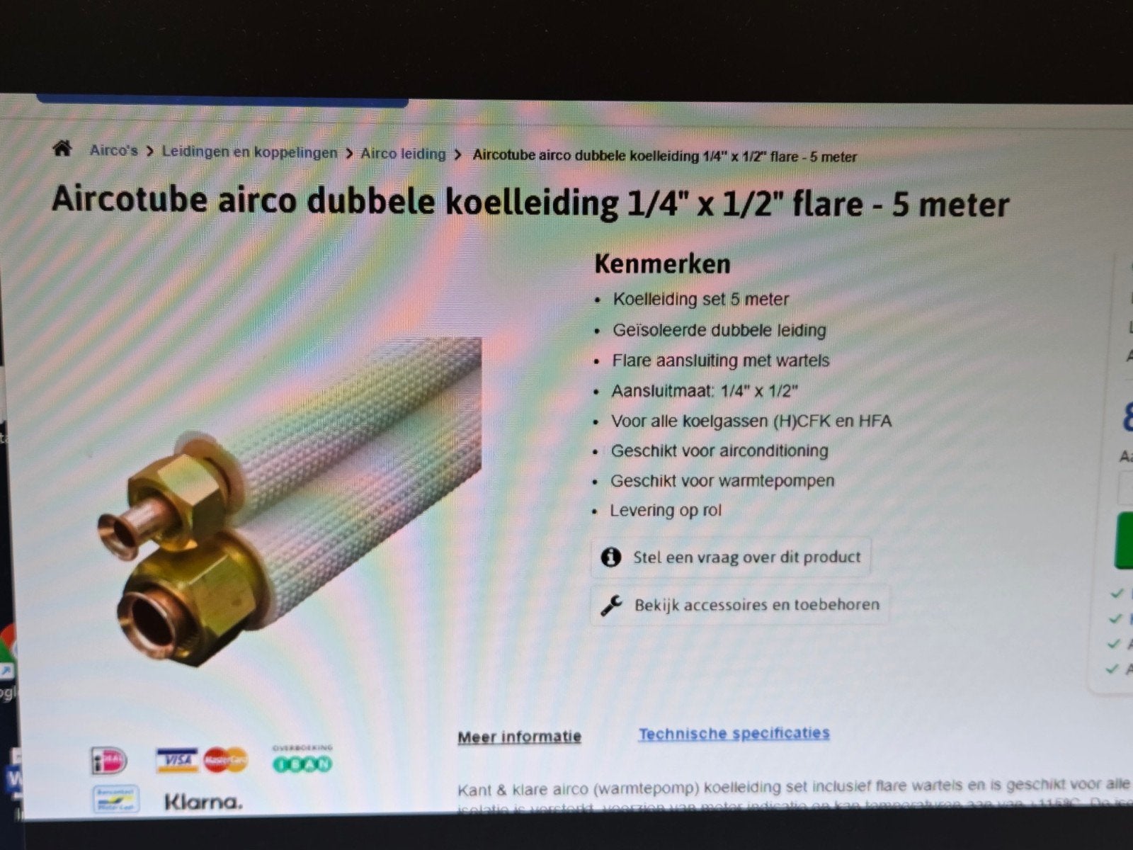 Airco leidingen  5 meter, 1/2 1/4, Witgoed en Apparatuur, Airco's, Ophalen of Verzenden, Nieuw