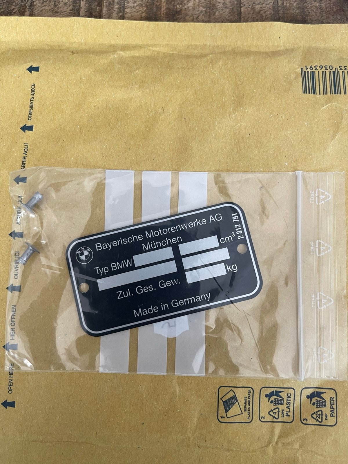 BMW Oldtimer Typeplaatje / Fabrieksplaatje – Nieuw, Ophalen of Verzenden, Nieuw, BMW