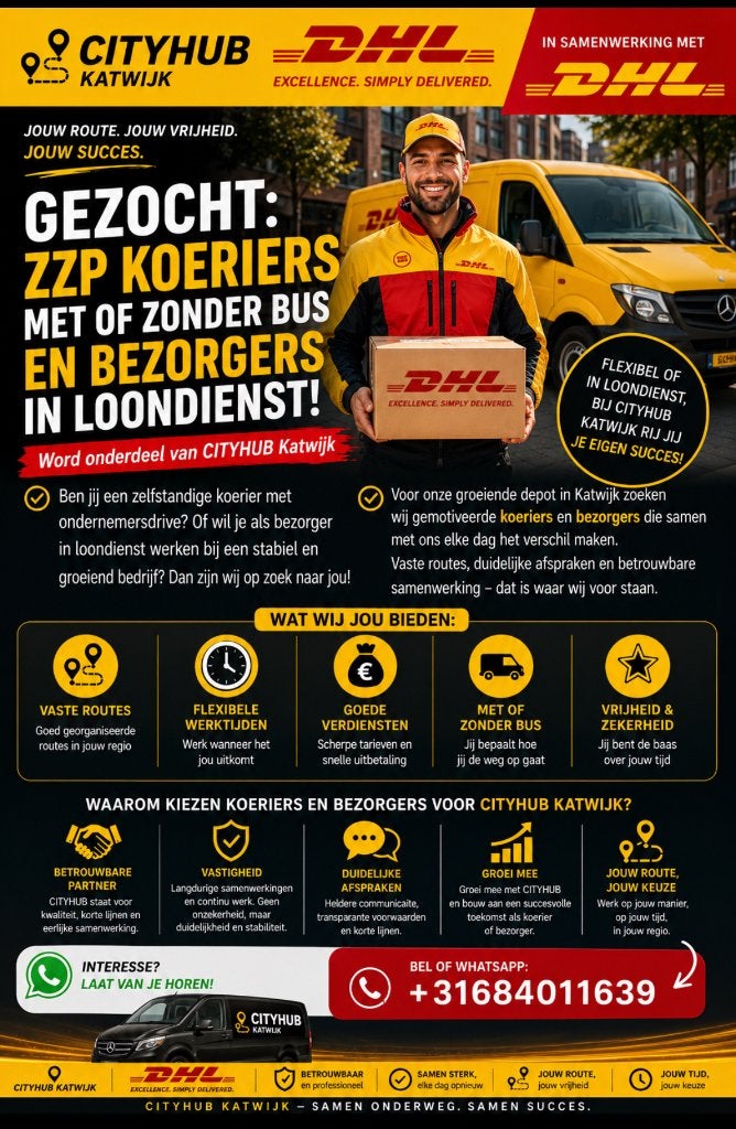 ZZP KOERIER GEZOCHT OMGEVING KATWIJK, 33 - 40 uur, Overige niveaus, Freelance of Uitzendbasis